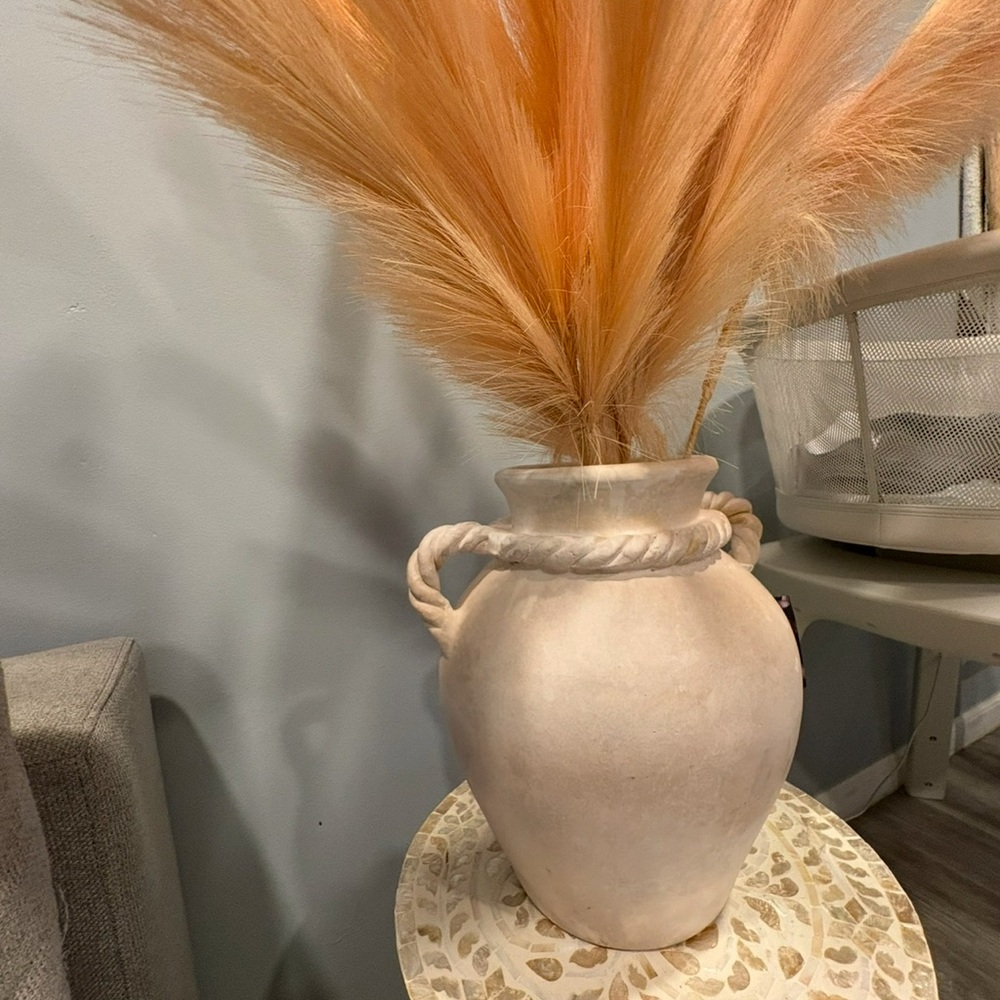 Elegant Cream Vase with Orange Pampas Grass